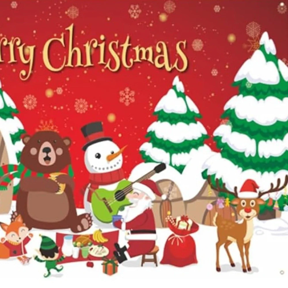Merry Christmas, Santa, dear, snowman, & bear/ battery lights, back drop, 3 x 5